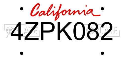 4ZPK082 California License Plate