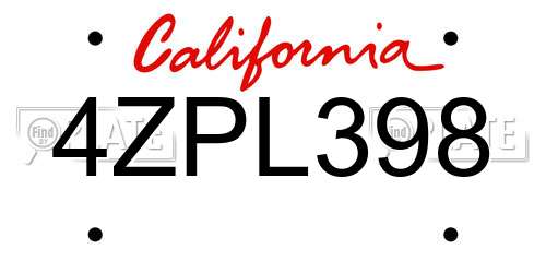 4ZPL398 California License Plate