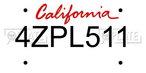 4ZPL511 California License Plate