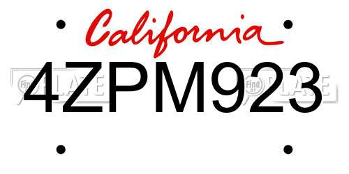 4ZPM923 California License Plate