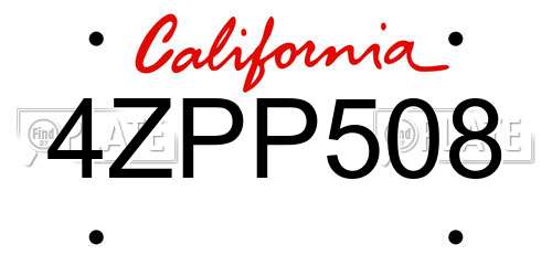 4ZPP508 California License Plate