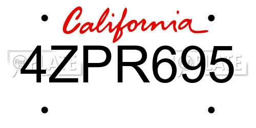 4ZPR695 California License Plate