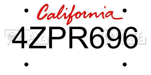 4ZPR696 California License Plate