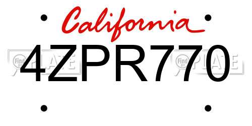 4ZPR770 California License Plate