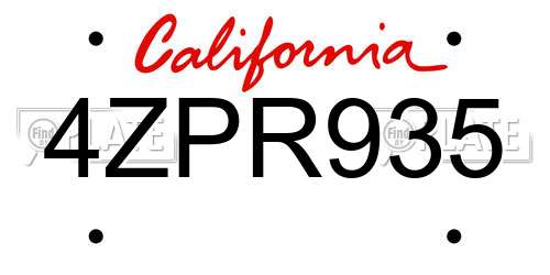 4ZPR935 California License Plate