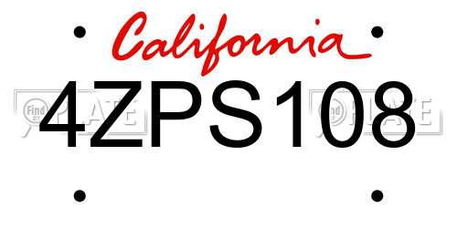 4ZPS108 California License Plate