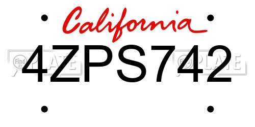 4ZPS742 California License Plate