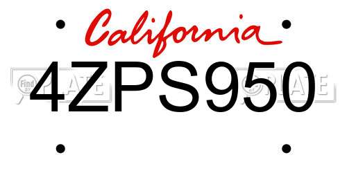 4ZPS950 California License Plate