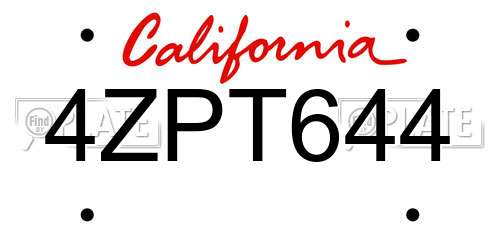 4ZPT644 California License Plate