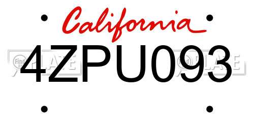 4ZPU093 California License Plate