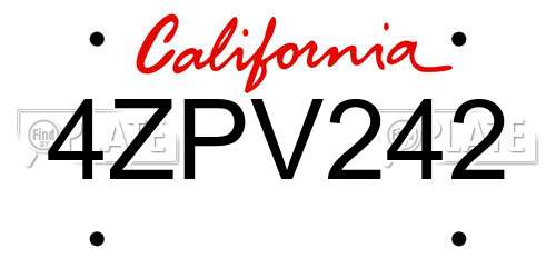 4ZPV242 California License Plate
