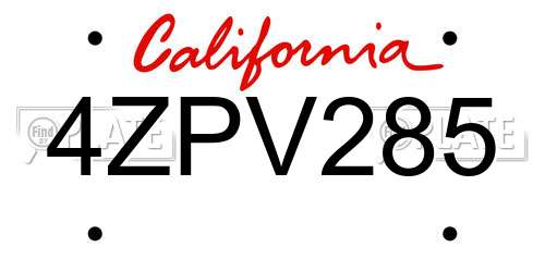 4ZPV285 California License Plate