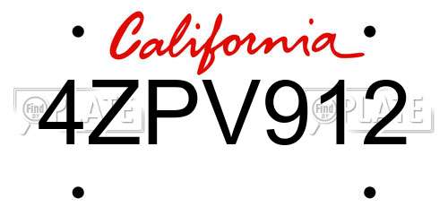 4ZPV912 California License Plate