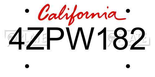 4ZPW182 California License Plate