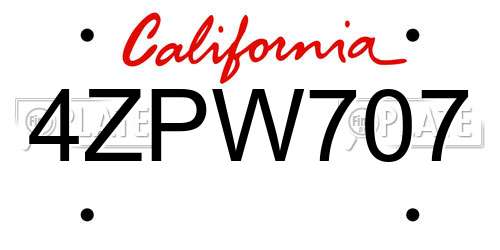 4ZPW707 California License Plate
