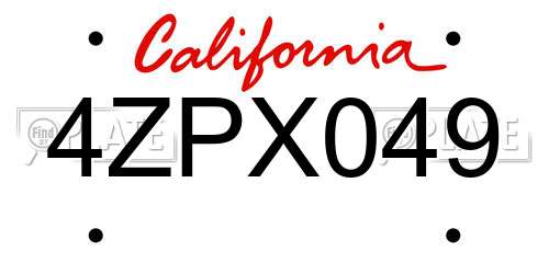 4ZPX049 California License Plate
