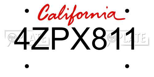 4ZPX811 California License Plate