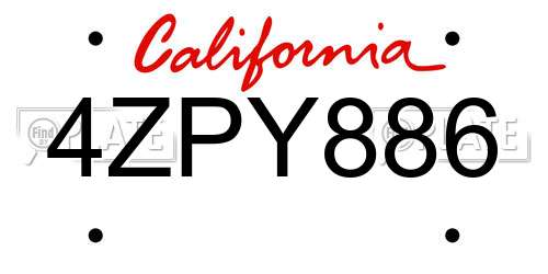 4ZPY886 California License Plate