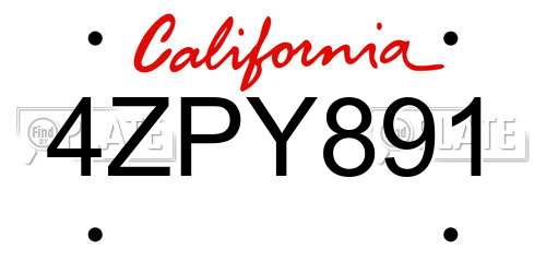 4ZPY891 California License Plate