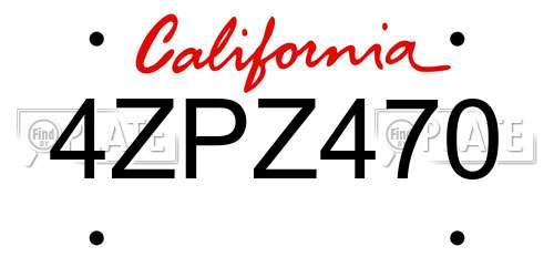 4ZPZ470 California License Plate