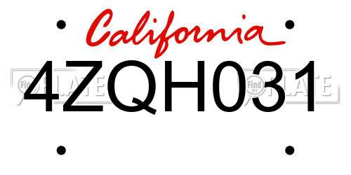 4ZQH031 California License Plate