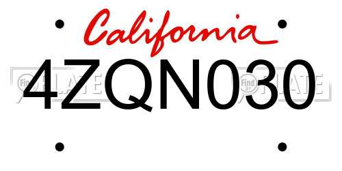 4ZQN030 California License Plate