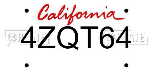 4ZQT64 California License Plate