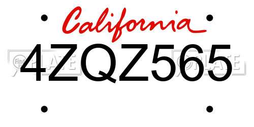 4ZQZ565 California License Plate