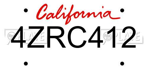 4ZRC412 California License Plate