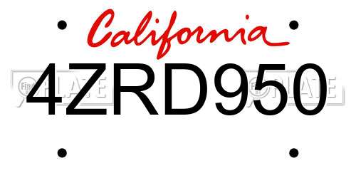4ZRD950 California License Plate