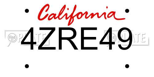 4ZRE49 California License Plate