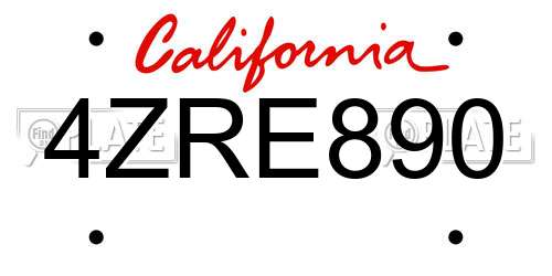 4ZRE890 California License Plate