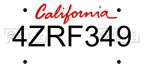 4ZRF349 California License Plate