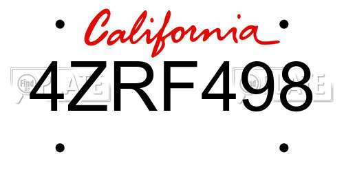 4ZRF498 California License Plate