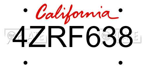 4ZRF638 California License Plate