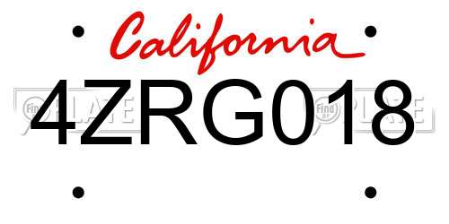 4ZRG018 California License Plate