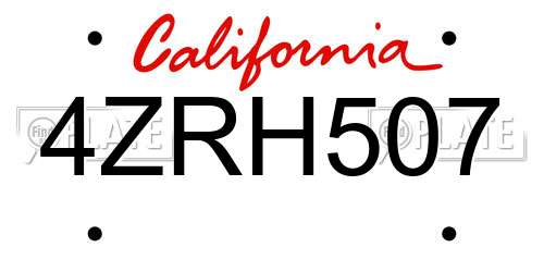 4ZRH507 California License Plate
