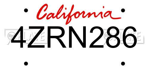 4ZRN286 California License Plate