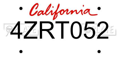 4ZRT052 California License Plate