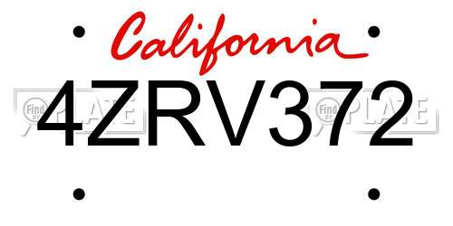 4ZRV372 California License Plate