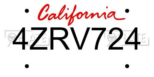 4ZRV724 California License Plate