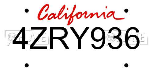 4ZRY936 California License Plate