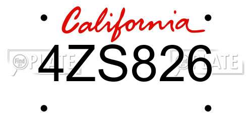 4ZS826 California License Plate