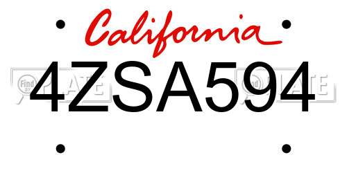 4ZSA594 California License Plate