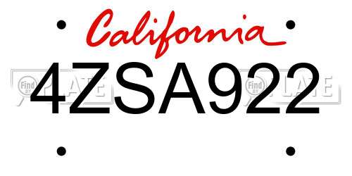4ZSA922 California License Plate