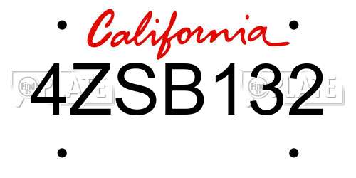 4ZSB132 California License Plate