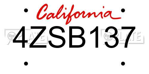 4ZSB137 California License Plate