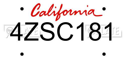 4ZSC181 California License Plate