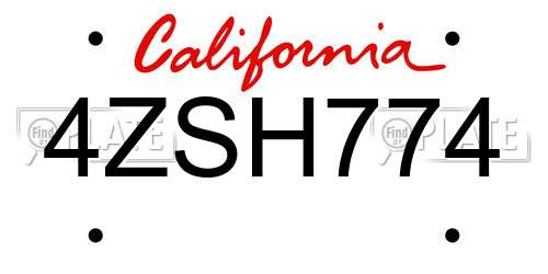 4ZSH774 California License Plate