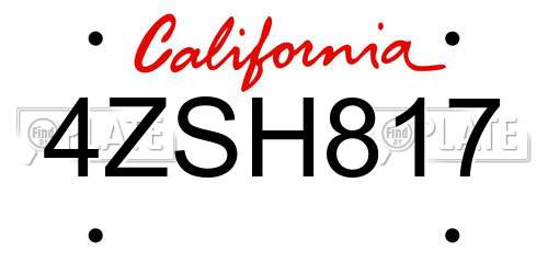 4ZSH817 California License Plate